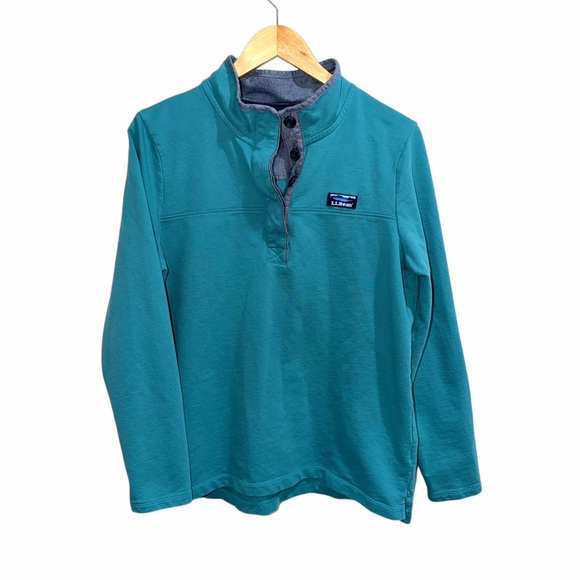 L.L. Bean Men’s Spring Teal Cotton 1/4 Button Up Pullover Sweatshirt Large - Picture 3 of 8